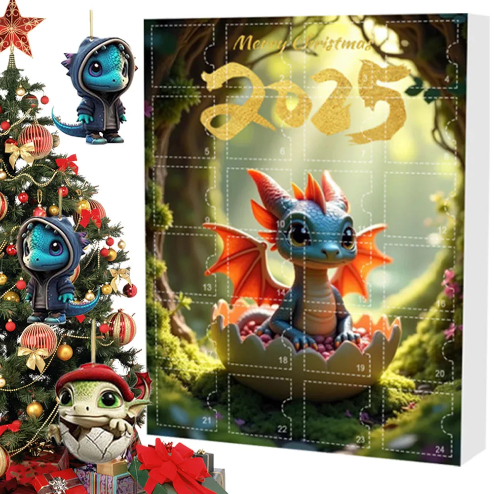 

Dragon Christmas Advent Calendar Baby Dragon Countdown Calendar Acrylic 2025 Cute Dragon Pendants Exquisite for Xmas Party Decor