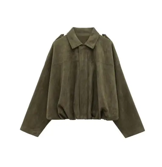 2025, Herbst und Winter, einfarbig, Revers, modischer Motorrad-Stil, Hirschlederjacke, Damen, lässig, einfache kurze Jacke