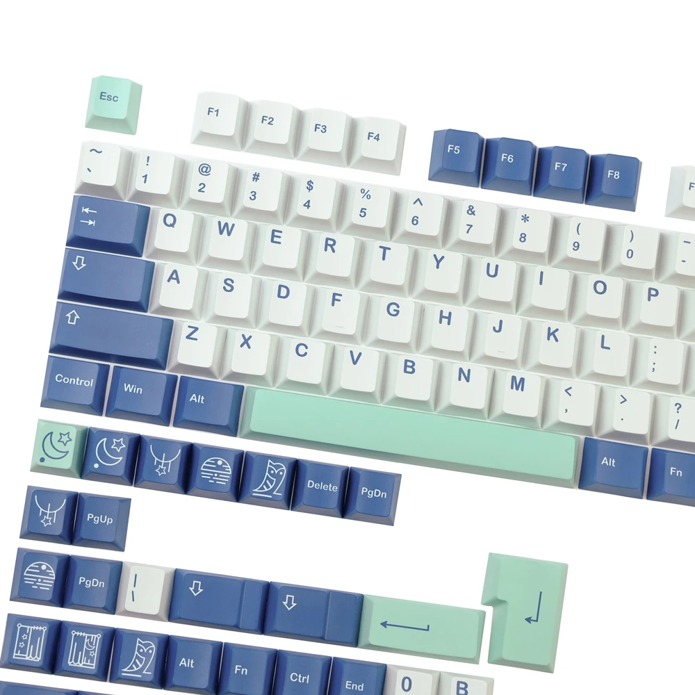 GMK Nightlight Keycap Mechanical Keyboard PBT 142 Keys Cherry Profile Blue White 5 Side DYE-Sublimation Keycaps For Mx Switches