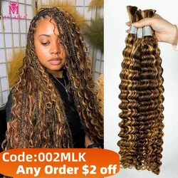 28 In 4/27 Color Deep Wave Bulk Human Hair for Braiding No Weft Virgin Hair Curly Human Braiding Hair Extensions for Boho Braids