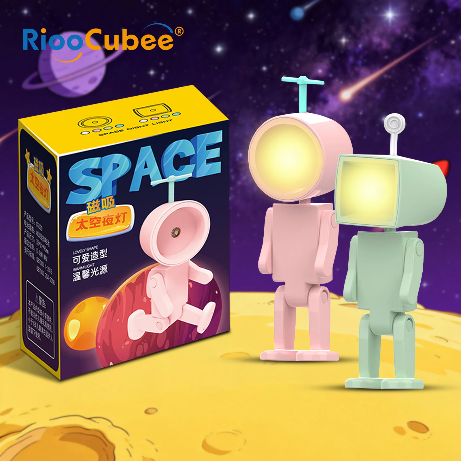 RiooCubee Mini Astronaut Magnetic Night Light DIY Desk Lamp Led Table Light Desktop Ornament Living Room Decor Best Holiday Gift