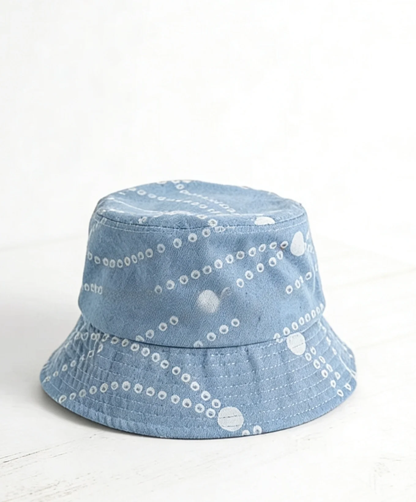 seynal-x-25p-fisherman-hat-pearl-chain-blue-denim-women's-cap-cotton-geometric-color-block-pattern-all-seasons-youth-fashion