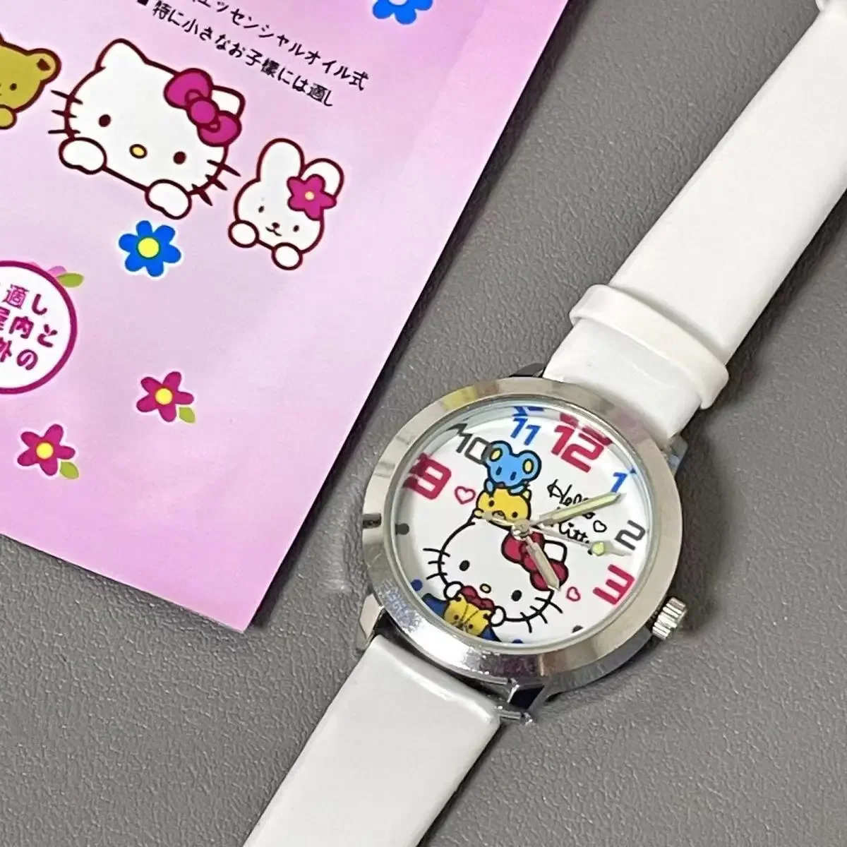 MINISO Disney Hello Kitty Children Watch Sanrio Anime Cartoon Faux Casual Quartz Ladies WristWatch Girls Children Birthday Gift