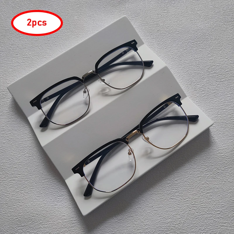 2pcs/Set Anti Blue Light Blocking Glasses For Men Women Fashion Semi Rimless Computer Eyewear Trendy Office Outdoor Accessory