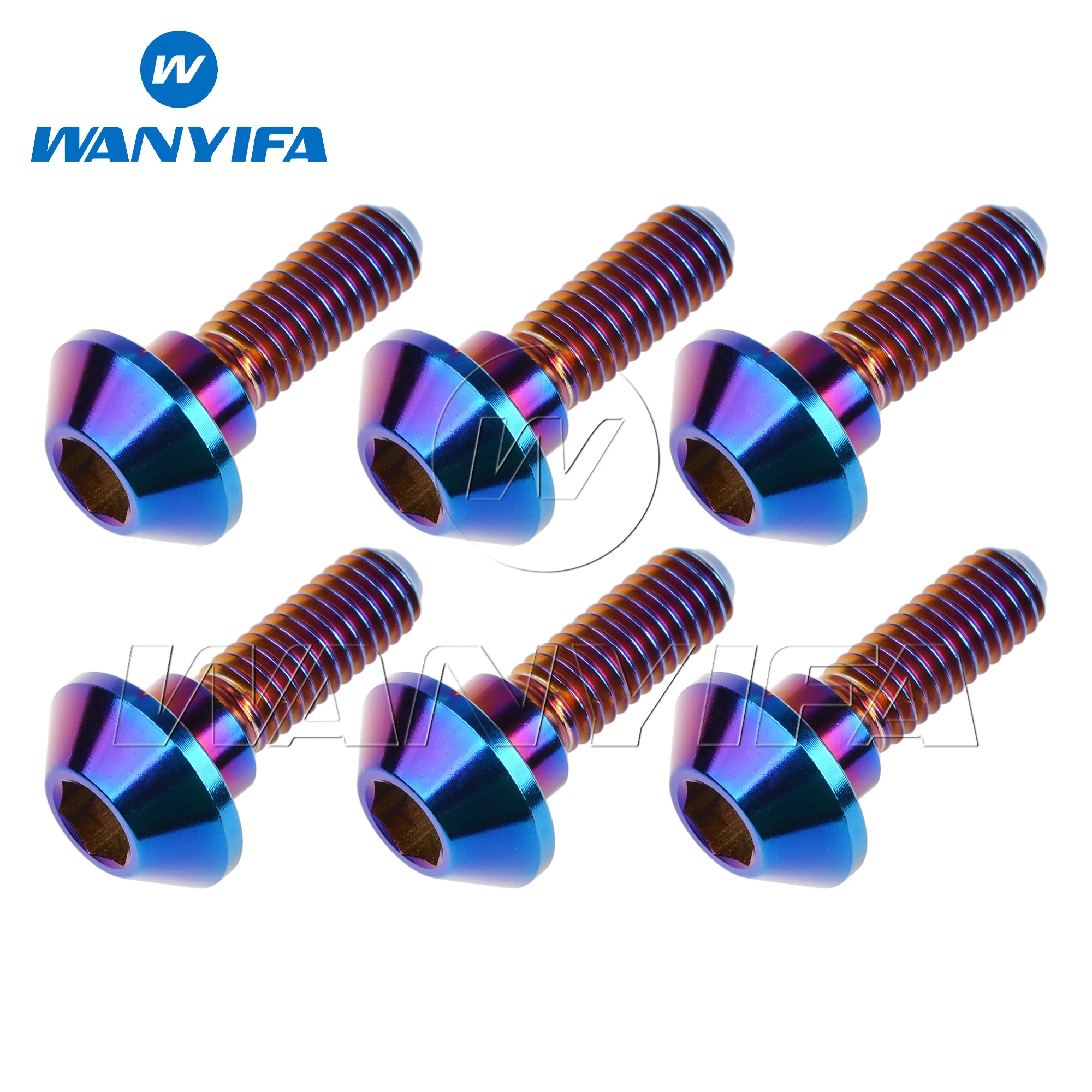 Wanyifa 6pcs Titanium Bolt M6x20 25mm Taper Ball Conical Hex Head Screws for Yamaha Motorcycle Disc Brake