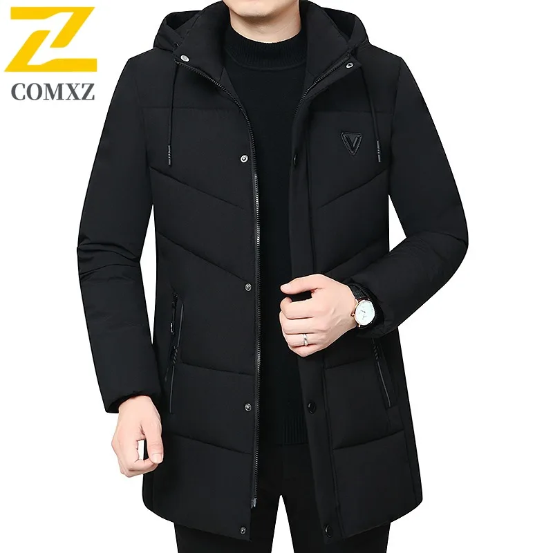 

COMXZ High Quality Quilted Jacket Hooded Branded Solid Color Classic Snow Padded Jacket 2025 Travel Windproof Men Winter Jacket