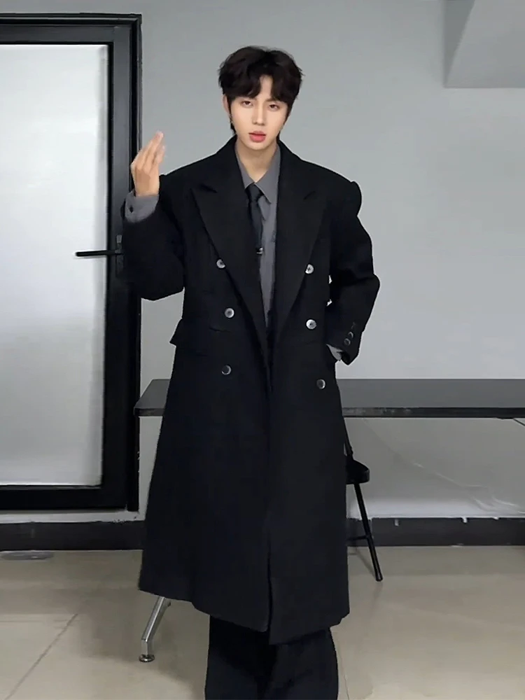 

Cleanfit Bla шерстяное мужское пальто с подкладкой на плечо, зимнее корейское пальто, высококачественная ветровка средней длины Jaet