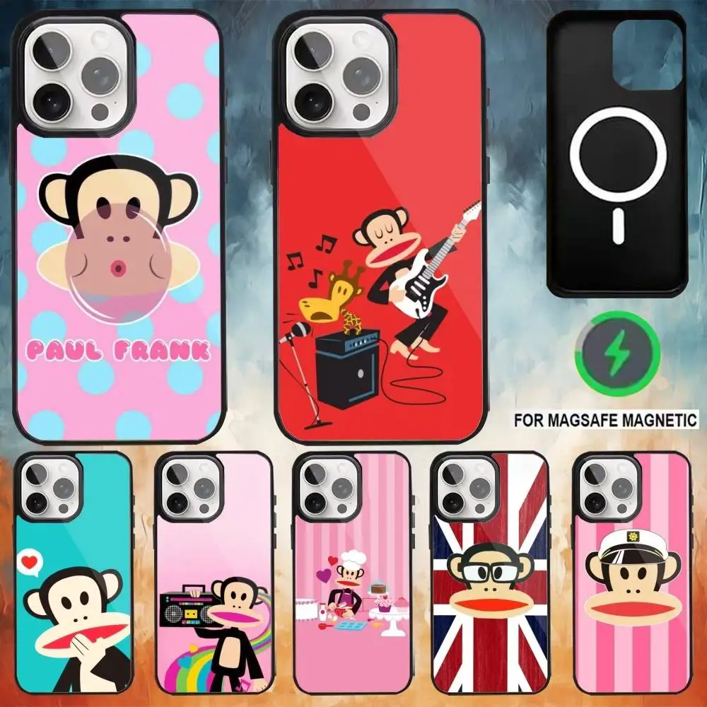 

Cute P-Paul Frank Phone Case For iPhone 17 16 15 14 13 12 Pro Max Plus for Magsafe Mirror Wireless Magnetic Cover