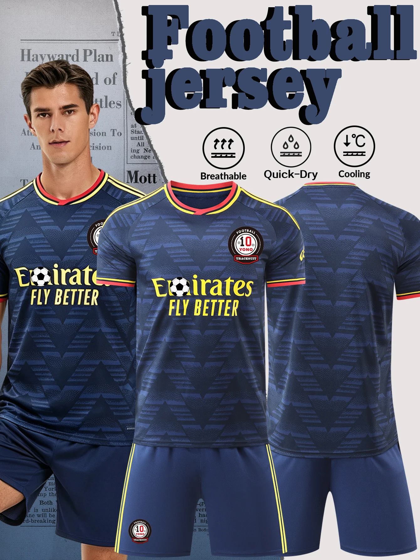 Dark Blue Men Football Jersey Set Short Sleeve Soccer Uniform Breathable Quick‑Dry Football Shirt And Shorts For Adult Team Trai