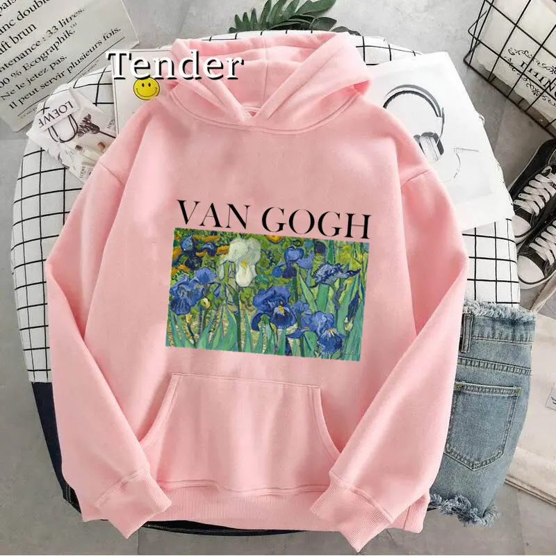 Van Gogh Hoodies Women Harajuku Fashion Sweatshirt Fleece Vintage Oversized Sweatshirt Female Purple Long Sleeve 2023