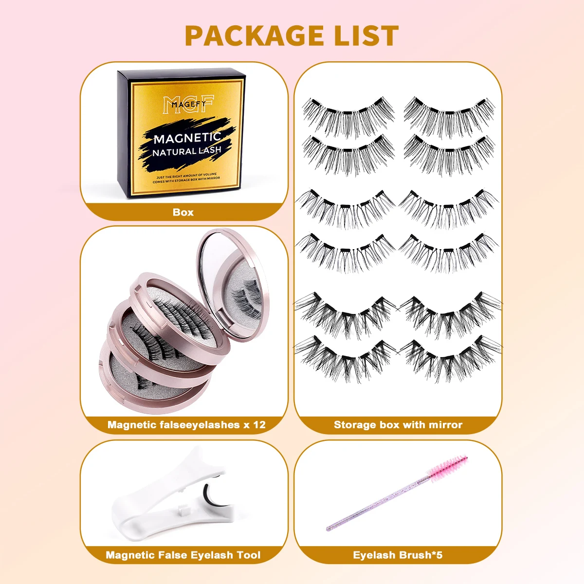 MAGEFY 3 Pairs Magnetic Eyelashes with Applicator Eyelash Brush Glue Free Reusable Magnetic Cat Eye Styles Natural Magnetic Lash