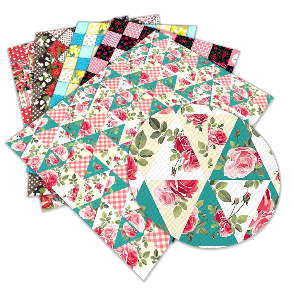 

Floral Lattice Plaid Printed Pattern Synthetic Leather Lychee Vinly for DIY Hair Bow Jewelry Earring Craft Making 30*22cm