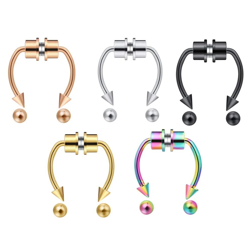 

5PCS Stainless Steel Fake Nose Ring Septum Piercing Magnet Magnetic Faux Rings Non Piercing Clip On Nose Hoop Rings