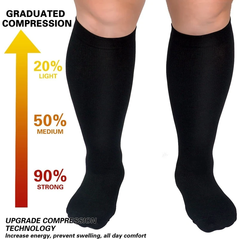 Women Men Unisex Compression Socks Plus Size Stretch Knee High Stockings Varicose Vein Support Socks for Running Sports Hiking