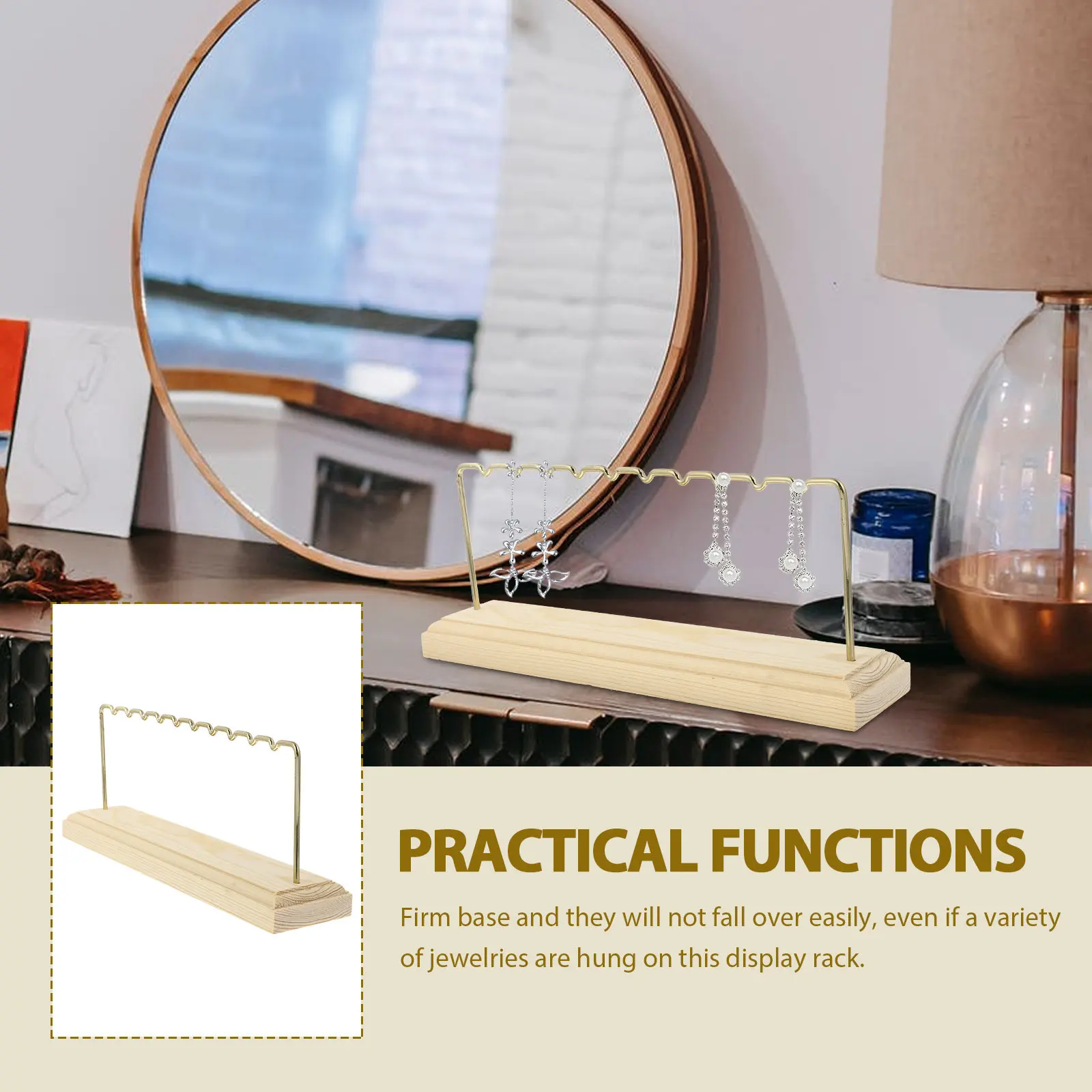Earring Display Stand Minimalist Wood Base Jewelry Holder Organizer Stable Storage Rack for Earrings and Jewelry