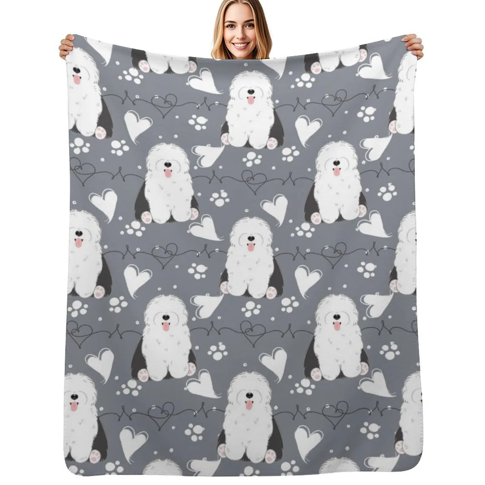 

LOVE Old English Sheepdog - Black and White 1 Throw Blanket Hair Large Camping Blanket