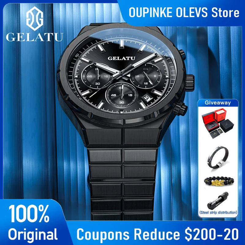 

GELATU 8001 Мужские часы Высокое качество Роскошные кварцевые часы Водонепроницаемые светящиеся часы с хронографом для мужчин Коробка в подарок 2025 Новый Reloj