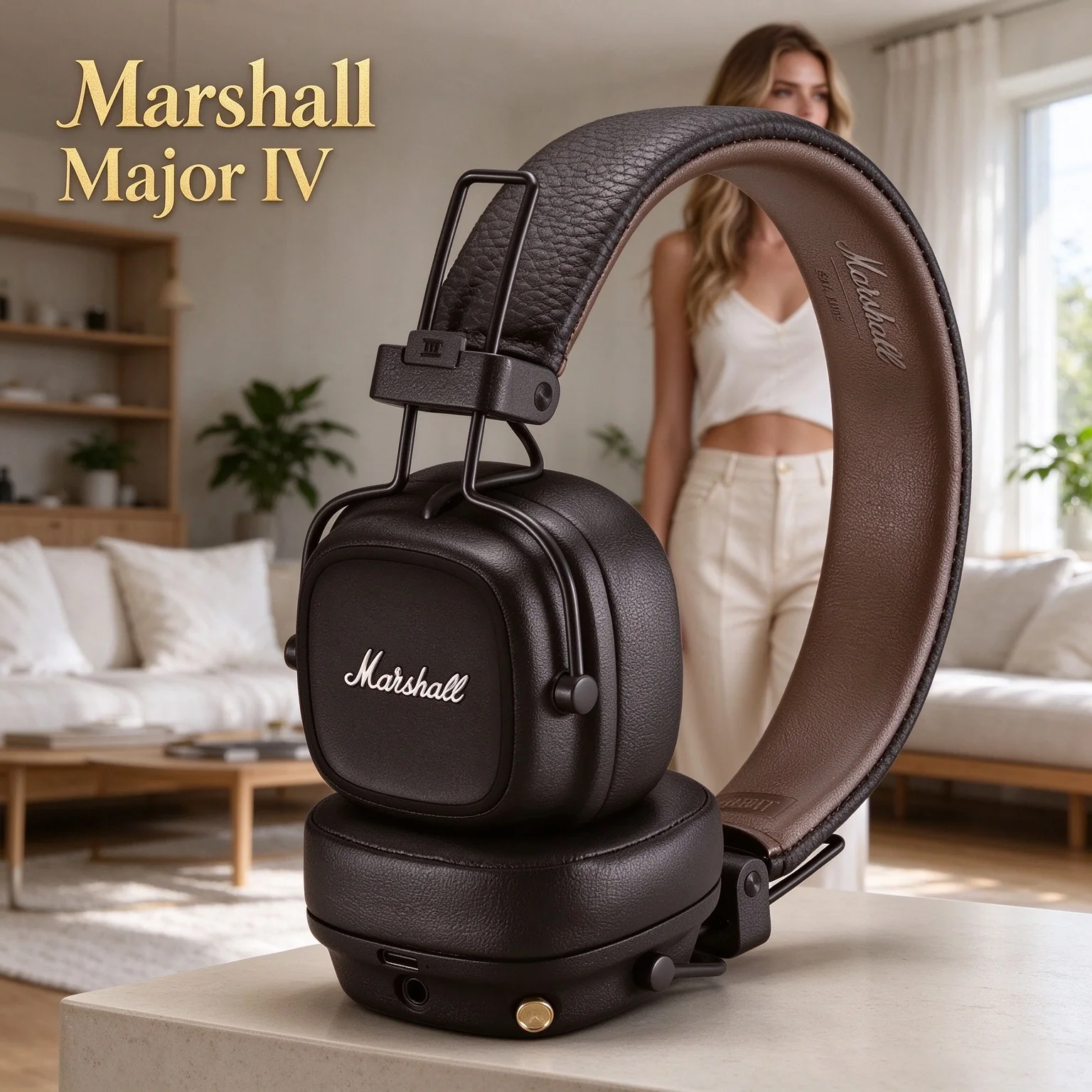 Marshall MAJOR IV Bluetooth Headset, 80 Hours Long Battery Life, Multi-point Connection, Vintage Leather Texture Headband