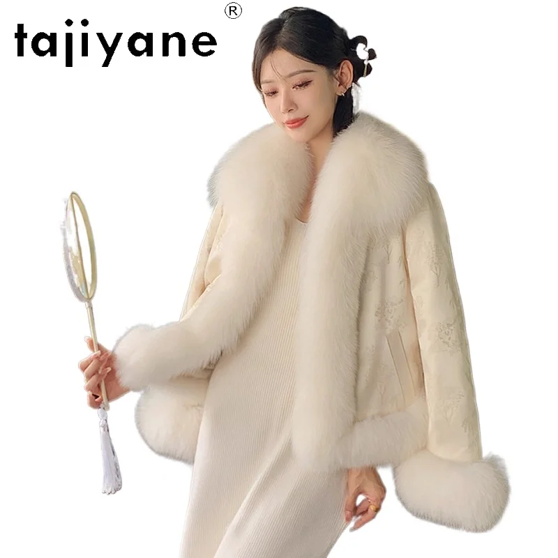 

TAJIYANE White Goose Down Coats Women Refined Mulberry Silk Jacket Luxe Fox Fur Female Coat Winter Women Clothes 2025 ropa mujer