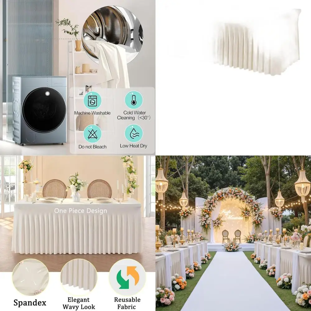 

Набор из 3 скатертей цвета слоновой кости или 6 эластичных чехлов для столов, идеально подходящих для вечеринок, свадеб и торжеств.