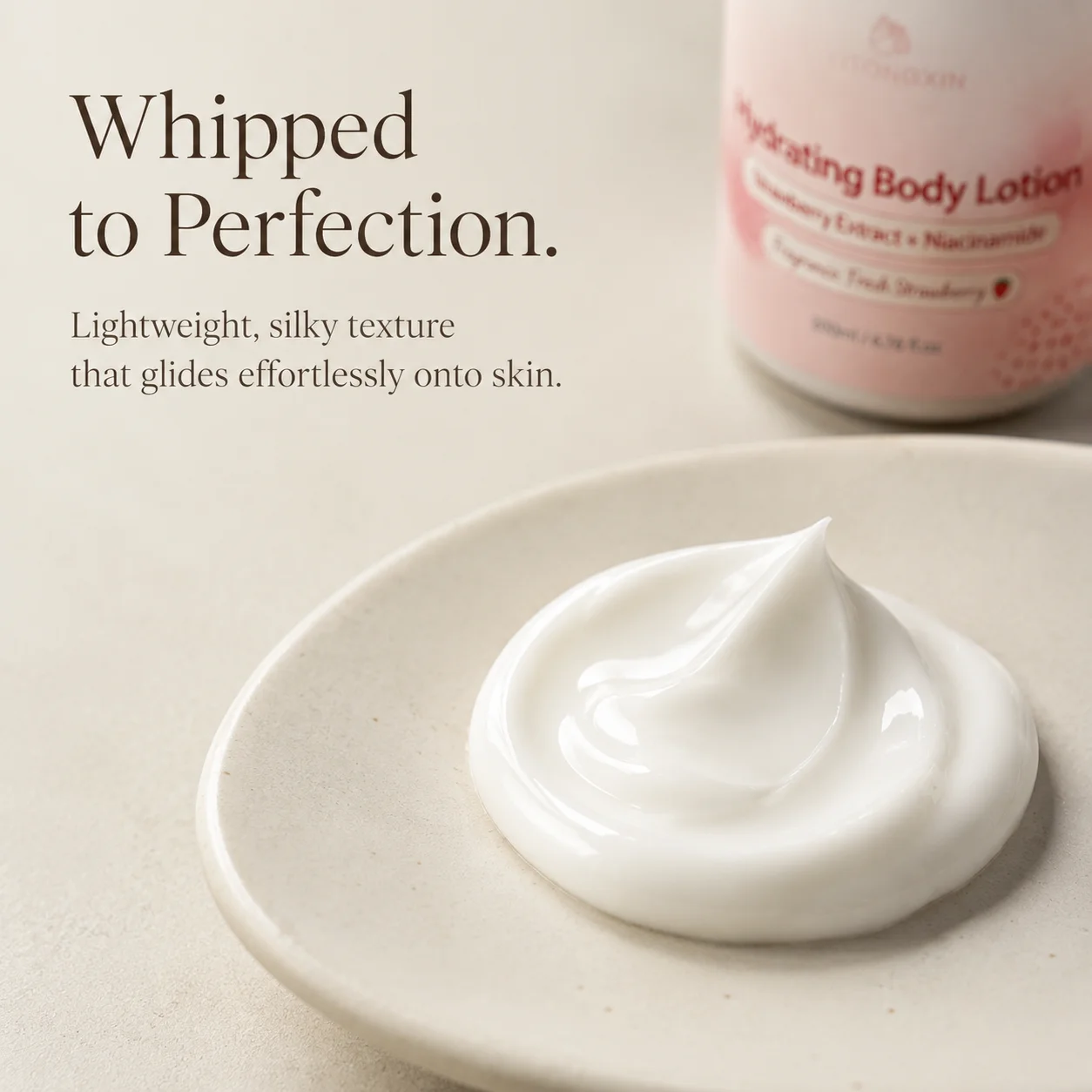 Moisturizing Body Lotion with Strawberry Extract Niacinamide, Lightweight Silky Body Cream for Dry Skin, Fresh Strawberry Scent