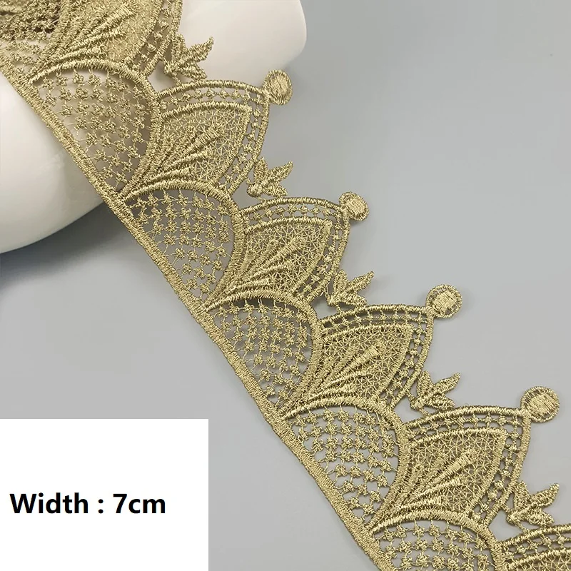 Gold Lace Trim Applique for Wedding Dresses, Luxury Embroidery, Light Gold Ribbon, 2Yards/Lot