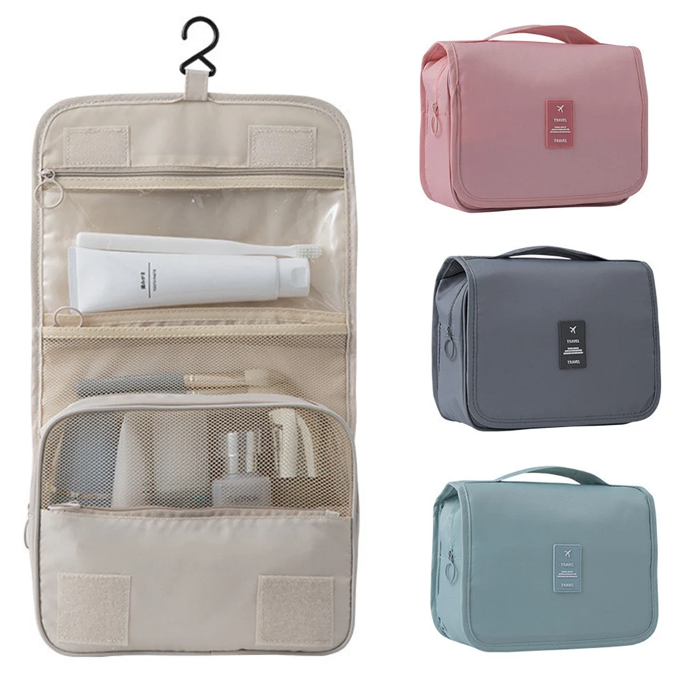 

ISKYBOB Toiletry Bag With Hanging Hook Travel Cosmetic Bag Women Makeup Organizer Waterproof Travel Essentials Bathroom Wash Bag