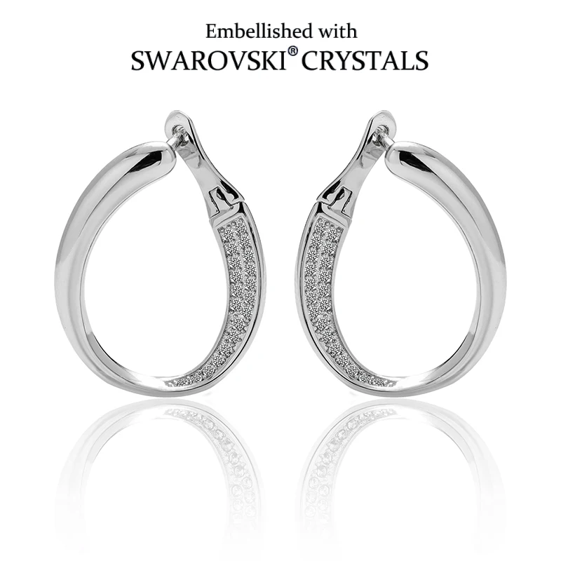 

Серьги-кольца с овальной инкрустацией и кристаллами Swarovski, медные, посеребренные, женские украшения, подарок для невесты