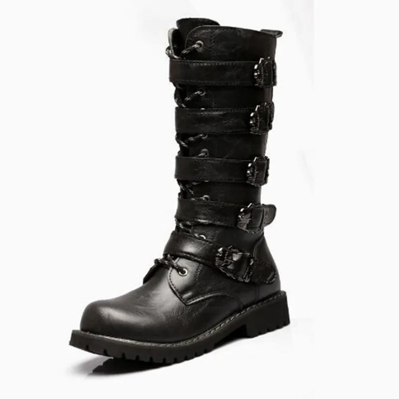 Botas de Motociclista Góticas Punk para Hombre 2026, Botas Altas con Hebillas Laterales para Cosplay, Disfraces y Actuaciones, Cómodas Botas Hombre
