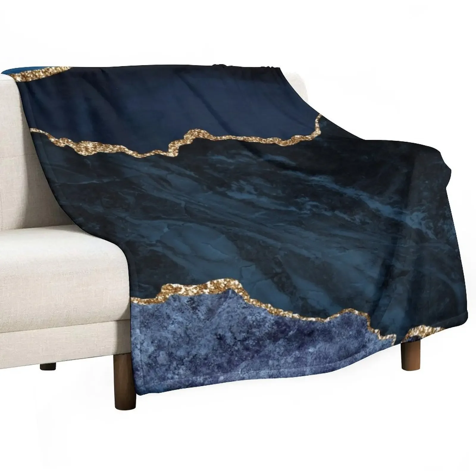 

Glam Blue and Gold Agate Throw Blanket Flannel Fabric valentine gift ideas Hairy Blankets