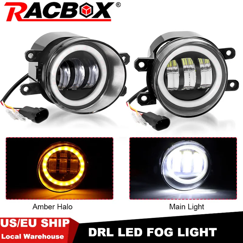 3.5 inch LED Fog Light White Amber DRL Angel Eye Driving Daytime Running Lamp For Toyota Land Cruiser 200 2016 2017 2018 201