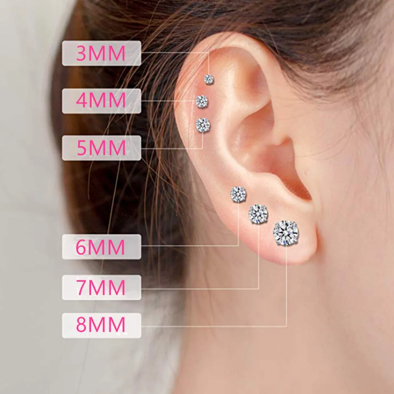 RAPRGOLD GRA Certified 3-9mm Multi-size Moissanite Stud Earring For Women Men 925 Sterling Silver Piercing Earring Jewelry Gifts