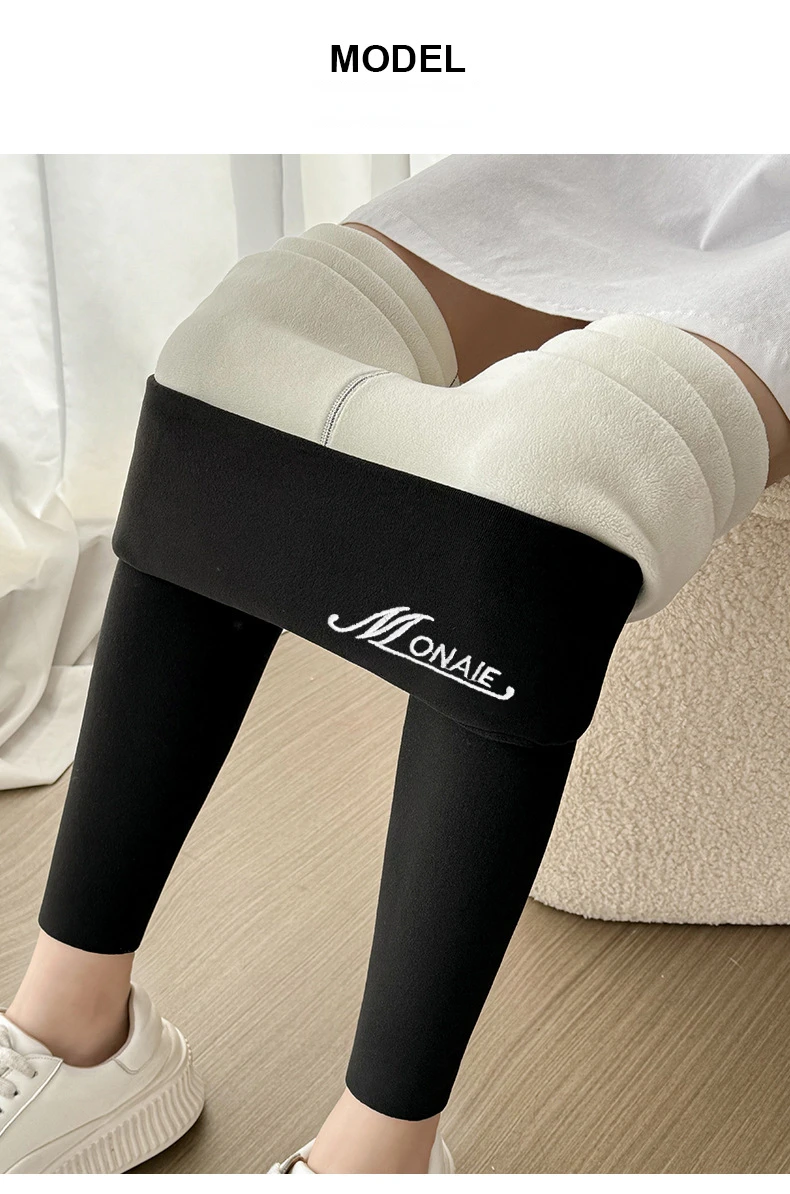 Winter-Kaschmir-Leggings für Damen, solide warme Leggings, hohe Taille, schlanke, dehnbare Hose, große Größe, Hinzufügen von Samt und Verdickungshosen – Detail 12