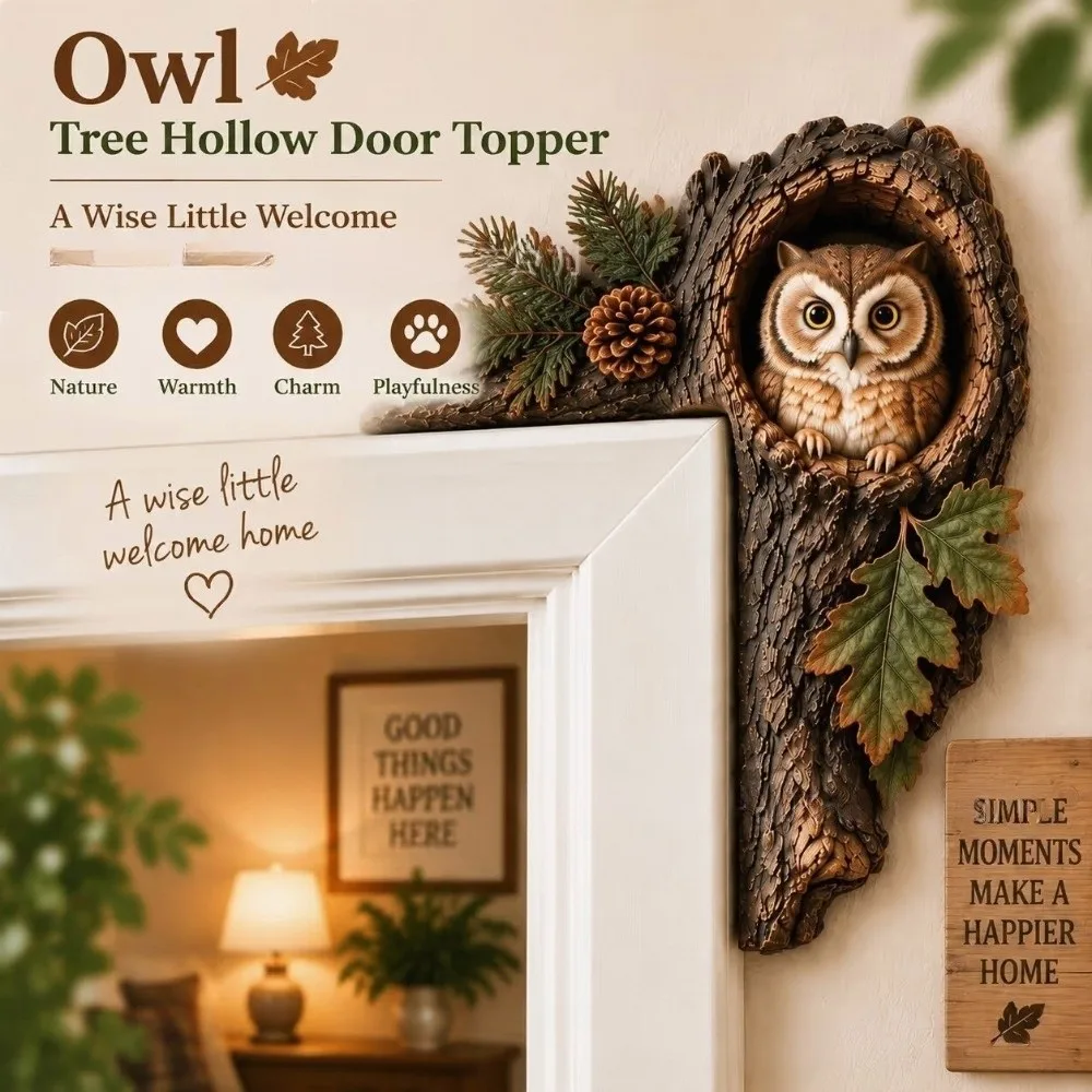 2D Chipmunk Tree Hollow Door Topper Wooden Bark Texture Animal Tree Hollow Door Topper Frame Decor