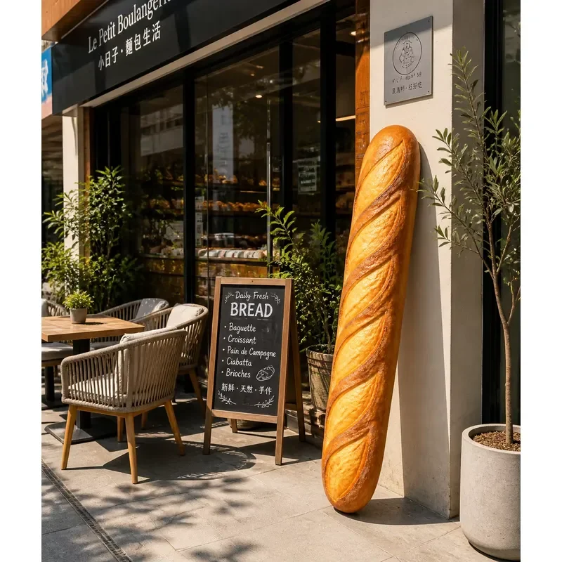 Giant Realistic Rectangular Bread Sculpture Oversized French Baguette Statue for Bakery Storefront Window Display Cafe Shop