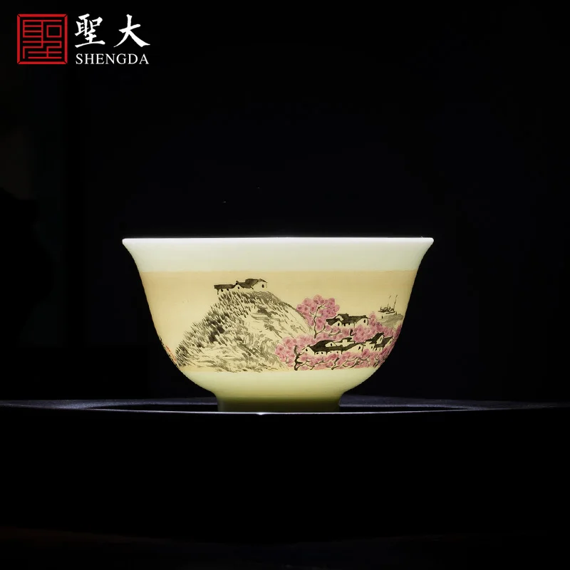 |Shengda ceramic Kung Fu tea cup hand-painted new color poetry Taoxi master cup tea cup all manual Jingdezhen tea set