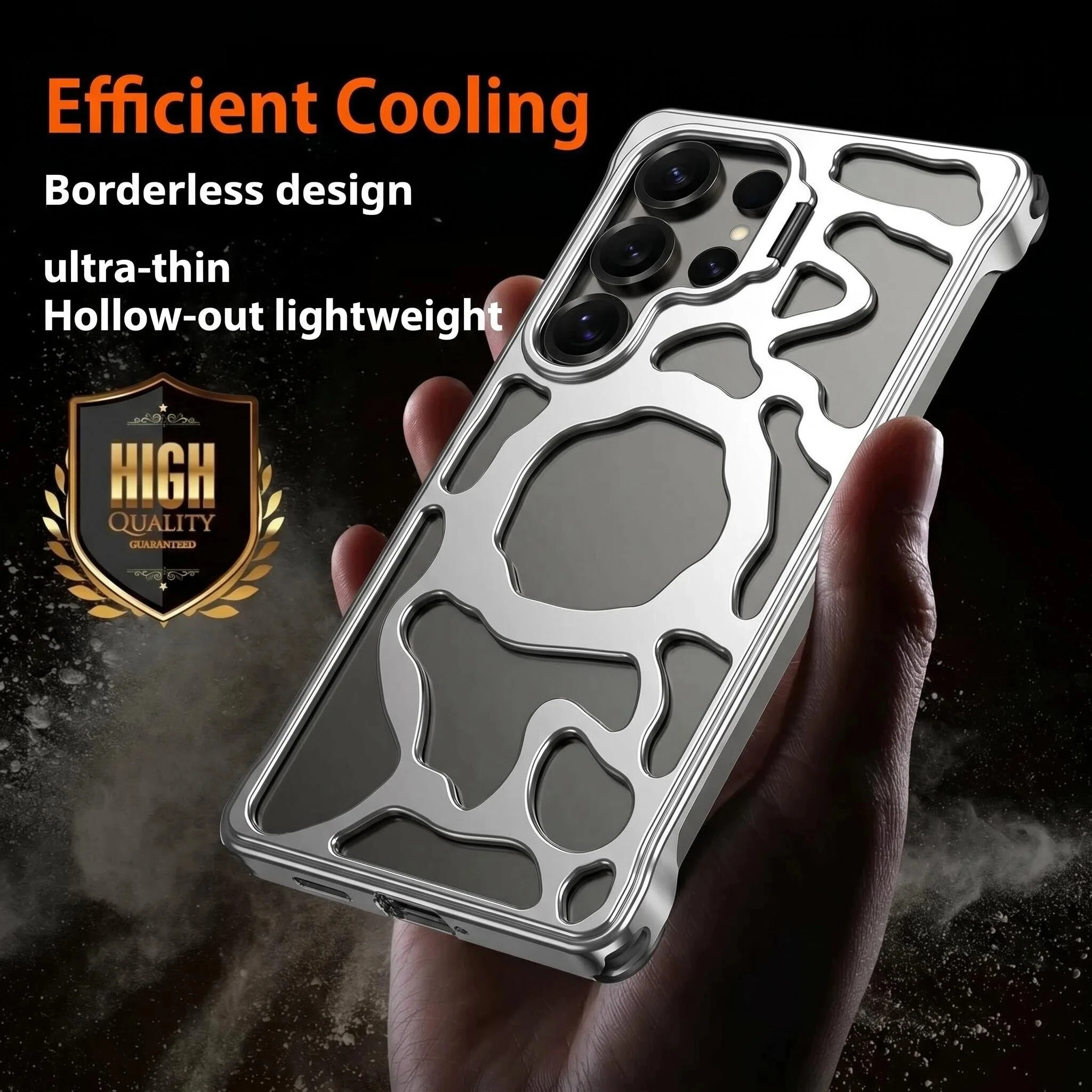 

for Samsung Galaxy S25, S24, S26 Ultra, metal aluminum alloy heat dissipation hollow magnetic suction bracket phone case