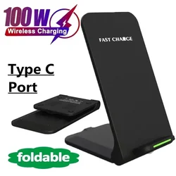 100W Wireless Charger Stand Desktop Pad for IPhone 16 15 14 13 12 Pro Max Samsung S24 S23 Induction Fast Charging Dock Station