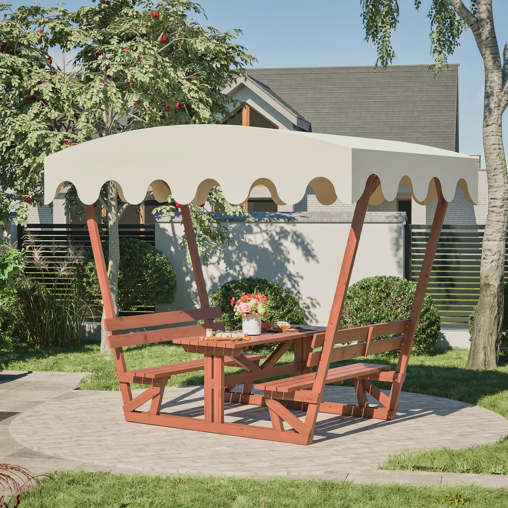 

Уличный водонепроницаемый набор для пикника из массива дерева: стол и скамья со съемным навесом – подходит для использования в любую погоду на террасах и пляжах