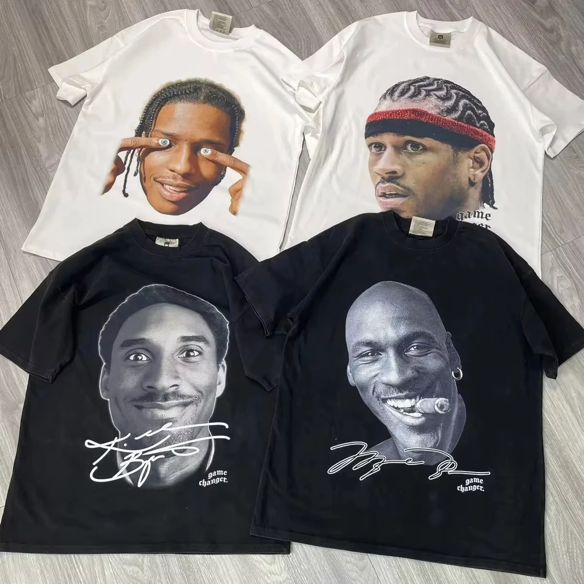 2025 Classic Basketball Star Retro Short-Sleeved Big Head Print Cotton T-Shirt for Fans Men Women Summer Street Sports T-Shirt