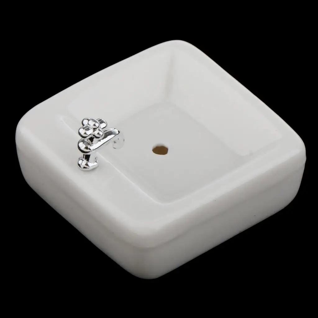 Miniature Ceramic Wash Basin for Dollhouse 1 12 Scale Square Bathroom Sink Simulation Model Accessories Doll House Furniture