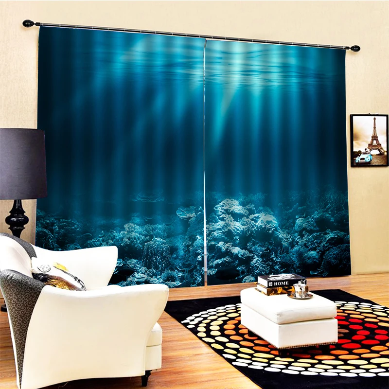 Custom blue oecan curtains Photo Fashion Customized 3D Curtains soundproof windproof curtains