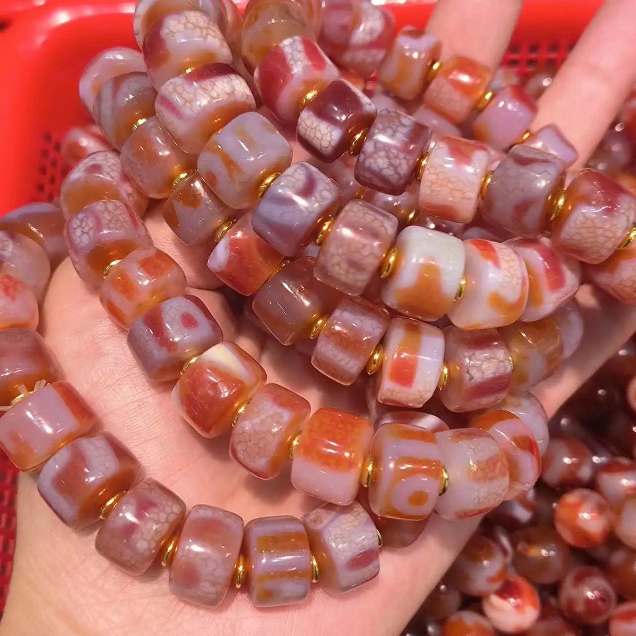 1pcs/lot natural agate flat bead bracelet Reddish-orange Wheel beads Rare breeds amulet Collectible Ethnic style Women's jewelry