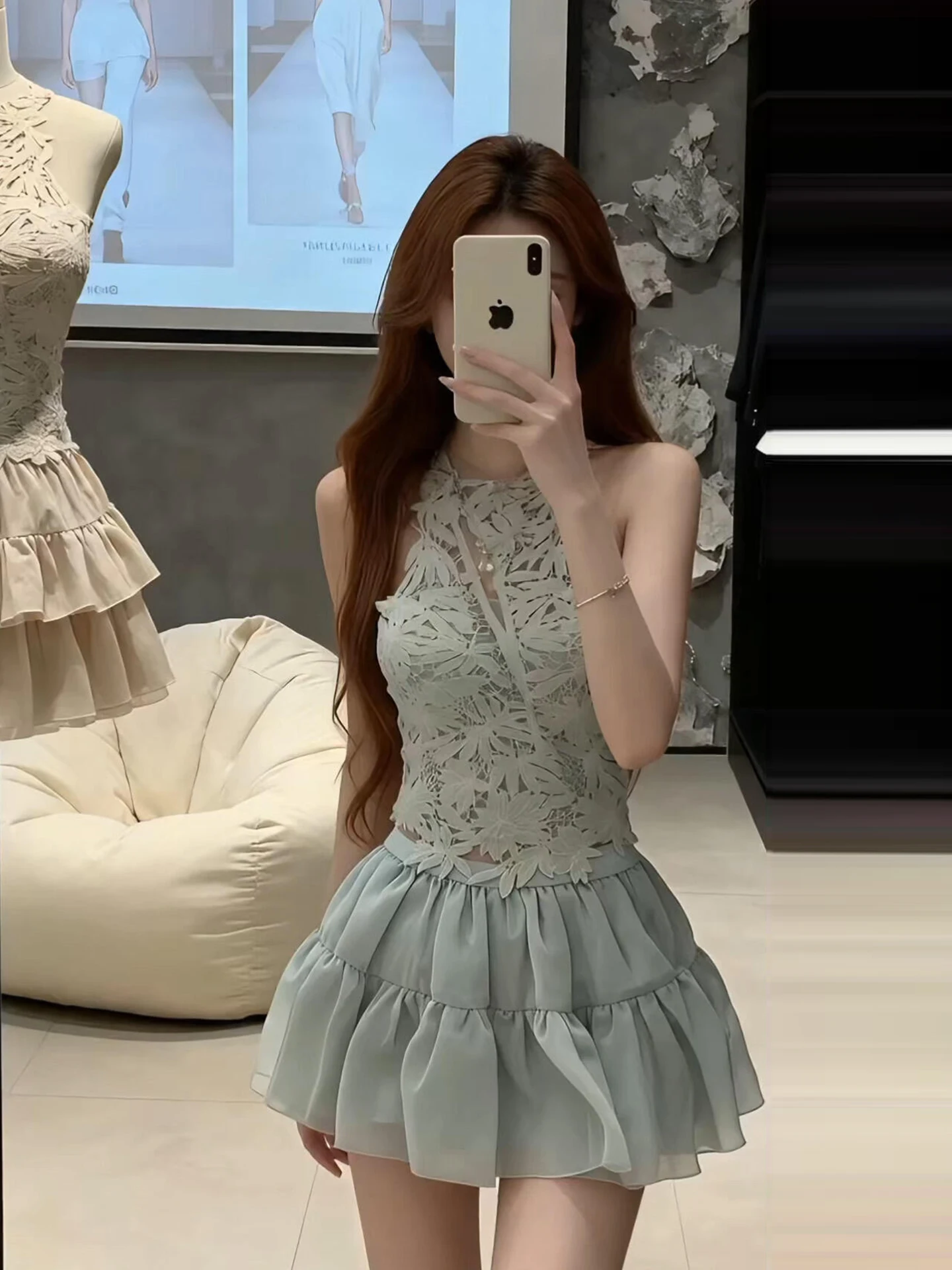

XZY plus Size Pure Desire Sweet Spicy Lace ter Ne Summer Date Me Skirt Set Women's Faion Casual High Waist A-Line Skirt