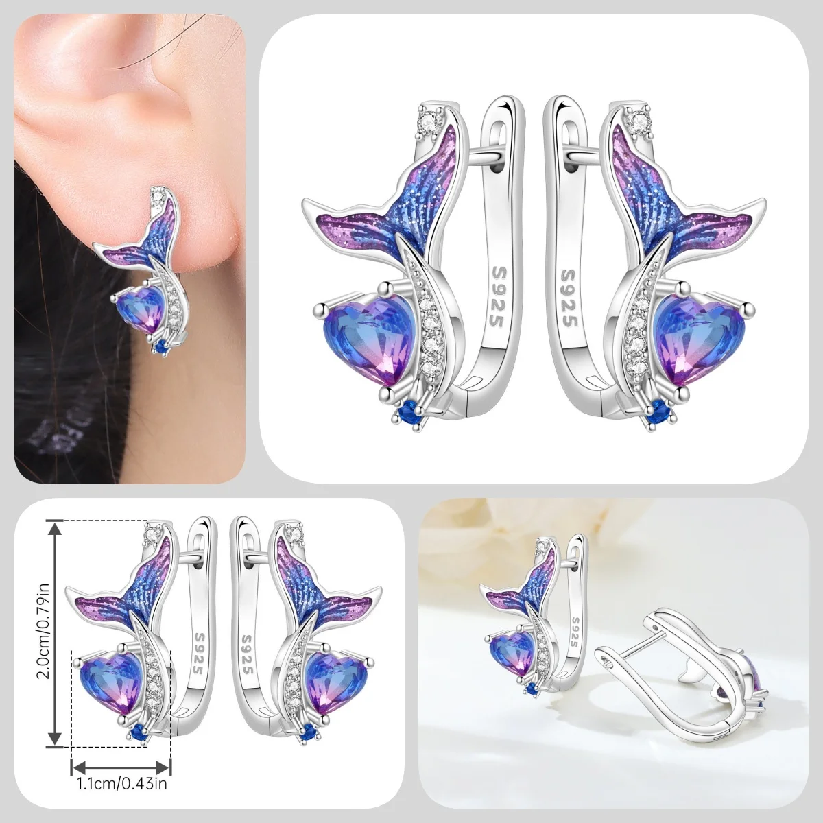 Orstarry S925 Sterling Silber Schmetterling-Blumen-Ohrringe und Halsketten-Set, Exquisites Herz-Hänge-Schmuckset für Damen, Party-Geschenk – Detail 23