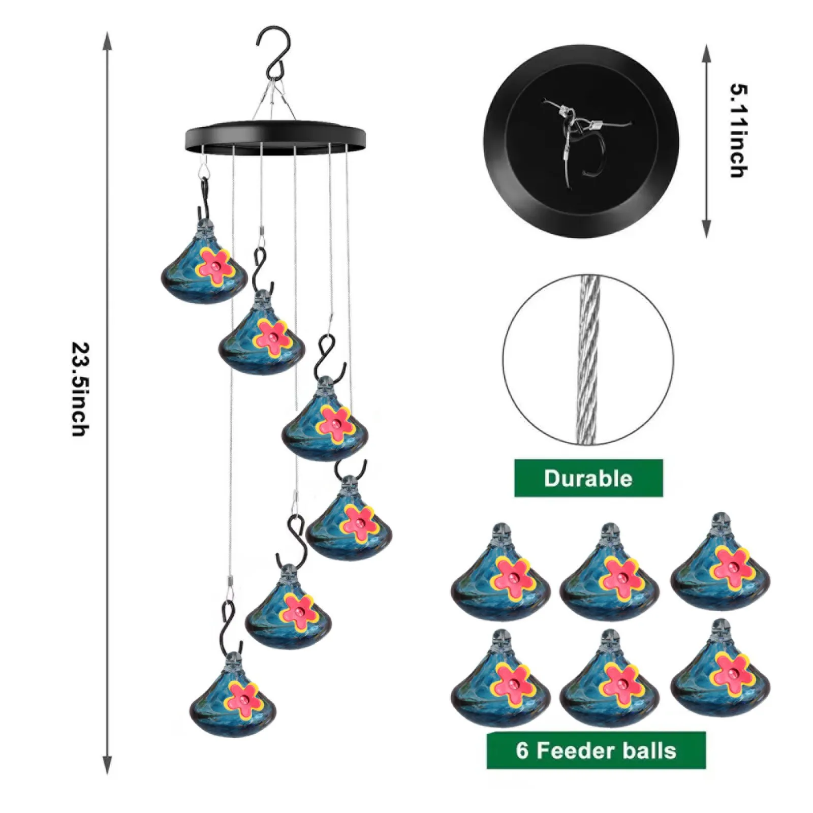 Wind chime bird feeder glass, hummingbird feeder