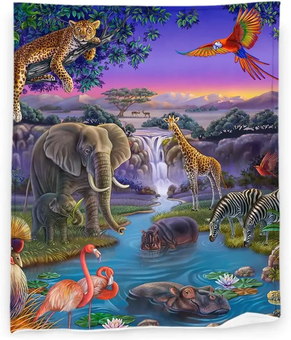 

Animal Blanket 50" x 60" Wildlife Tropical Jungle Safari Giraffe Zoo Forest Super Soft Bedding Fleece Throw Blanket