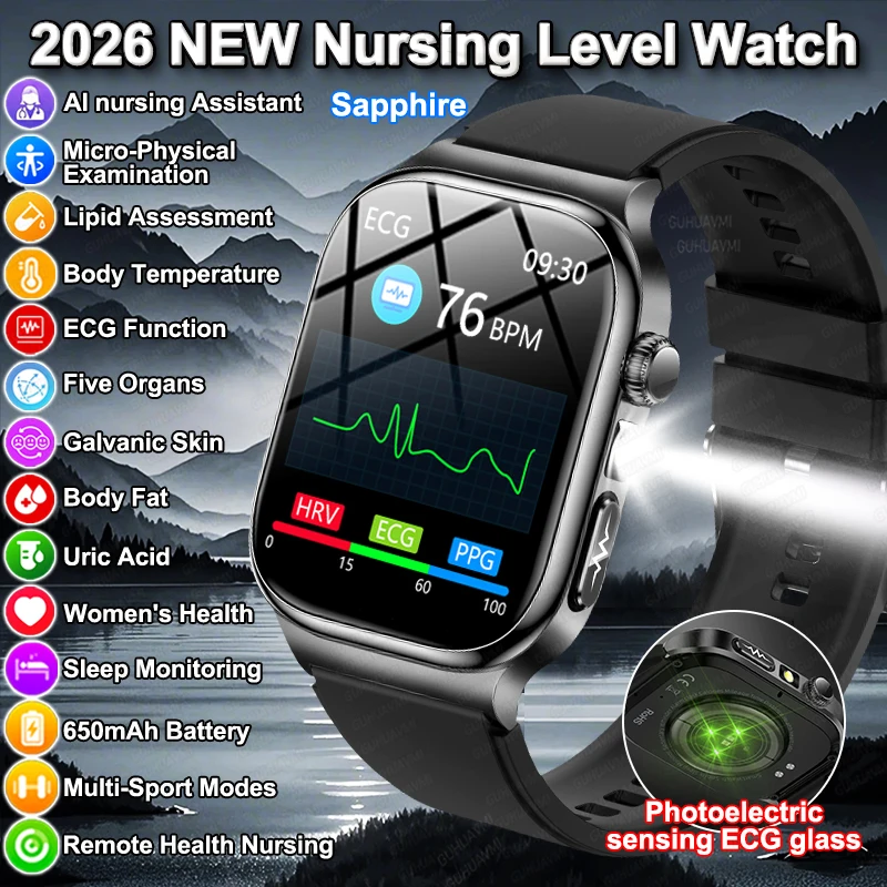 

2026 New ECG Smart Watch Women BT Call Heart Rate Blood lipids Uric acid Health Monit Watches AI Voice 650mAh Sports Smartwatch