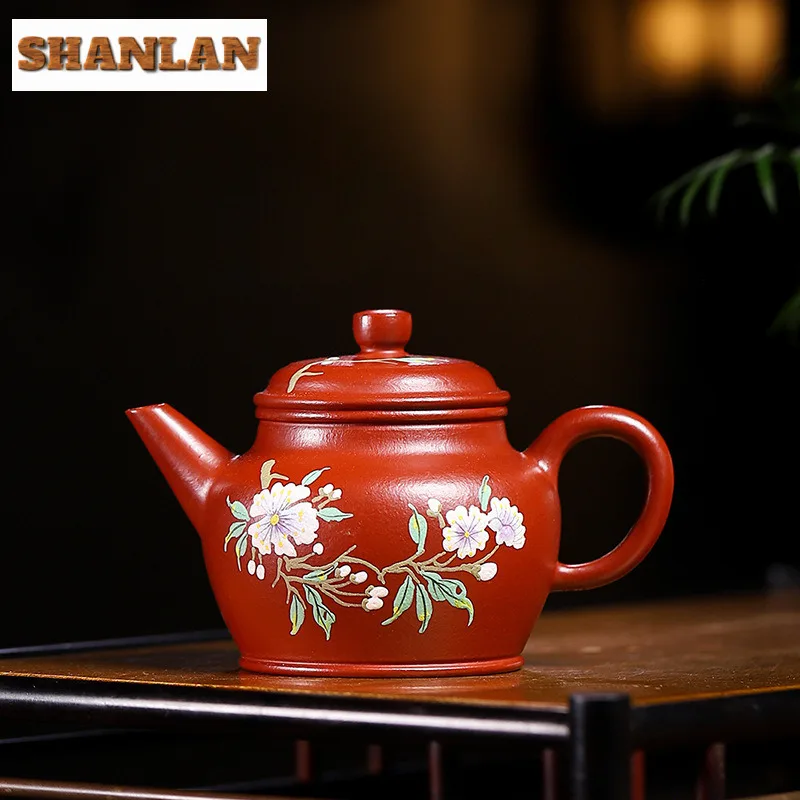 

130ml Yixing Purple Clay Teapots Handmade Colored Drawing Dezhong Pot Raw Ore Dahongpao Mud Kettle With Infuser Zisha Tea Set