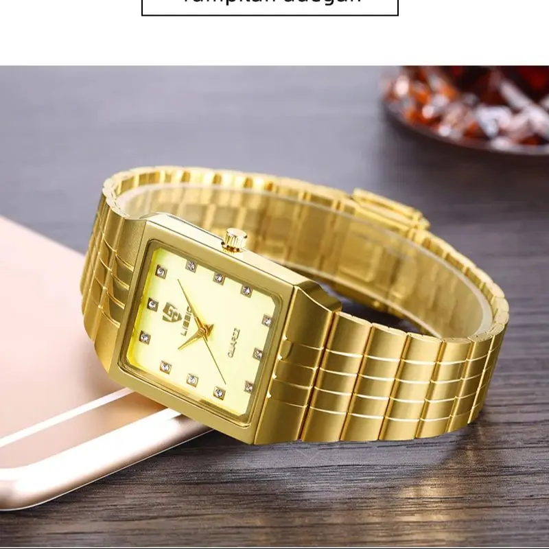 LIEBIG fashion brand luxury diamond gold watches for men couple watch reloj mujer quartz mens watch square steel strap watch